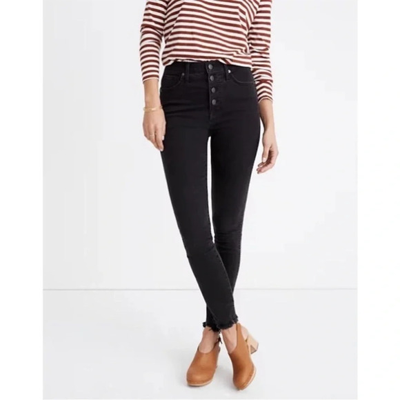 Madewell Denim - Madewell Berkeley Black 10” High Rise Skinny Jeans Button Through Edition